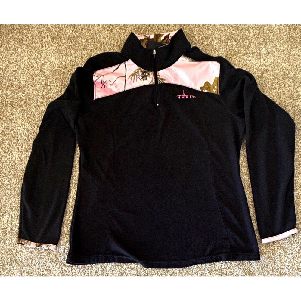 HABIT Women’s S/P Fleece Shooting Shirt Black Pink Camo 1/4 Zip Long Sleeve